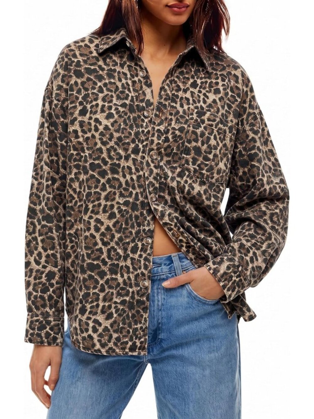 Trendy Oversized Denim Shirt Jacket for Women | Button Down Jean Top